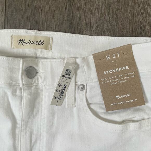 Madewell Stovepipe Narrow Leg Pure White Ankle High Rise Jeans US Women's 27 New - Picture 5 of 6